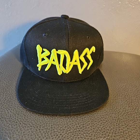 Black and Yellow baseball 'BADASS ' snapback‎ flat bill - Picture 1 of 7